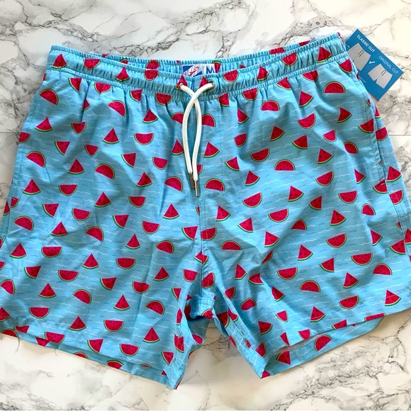 Bermies Other - NWT BERMIES Watermelon Drawstring Swimsuit Men’s Medium 31-33 Waist Blue Pink
